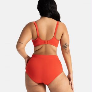 Culotte de bain taille haute - Corail