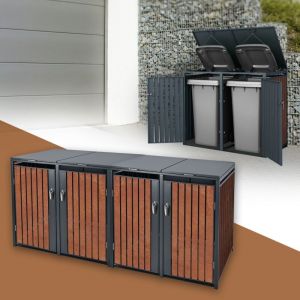 ML-Design Box pour 4 Poubelles, 240L, 264x80x116,3 cm, en Acier/Acier Corten,