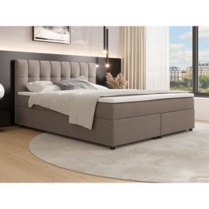 Vente-unique - Ensemble complet boxspring tête de lit capitonnée + sommiers + matelas + surmatelas - 160 x 200 cm - Tissu - Gris - siero ii de ysmée