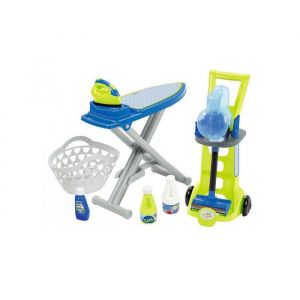 Set menage enfant 3 en 1 : chariot avec aspirateur balai table + fer a repasser panier a linge - jouet 12-36 mois - 1 carte offerte