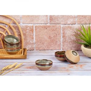 Lot de 6 petits bols en gr&egrave;s marron D8