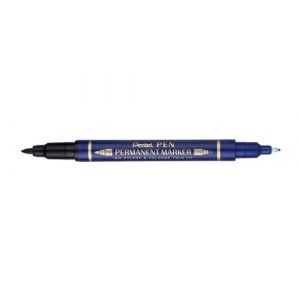 Pentel Pen N75W-CE, Marqueur permanent bi-pointe fine et extra-fine, Bleu, Lot de 12