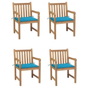 VidaXL Chaises de jardin 4 pcs avec coussins bleu Bois de teck solide Bleu