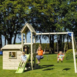 Aire de jeux en bois avec toboggan et balançoires - Lookout et Swing