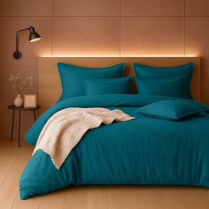 Parure housse de couette percale coton vert 260x240 cm