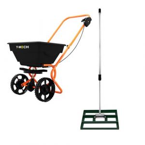 Monster shop Épandeur Rotatif & Niveleur de Pelouse 50 cm (Vert) Râteau de Nivellement Saleuse Fertiliseur