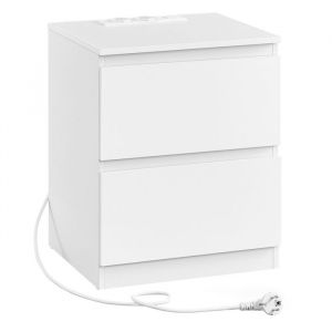 Table de chevet avec multiprise 2 tiroirs 2 prises ca blanc