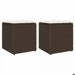 VidaXL Tabourets jardin avec coussins lot de 2 marron r&eacute;sine tress&eacute;e, si&egrave;ge de jardin, si&egrave;ges d'ext&eacute;rieur, tabouret cube, 4104040