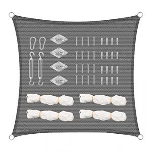 Woltu Voile d'ombrage rectangulaire 2x2m Protection Solaire HDPE perméable à l'air Protection UV avec kit de Fixation Gris