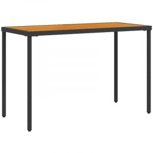 VidaXL Table de Jardin avec Dessus en Bois d'Acacia, Table à Manger, Table de Repas, Meuble de Patio Balcon Terrasse Extérieur, Noir Résine Tressée