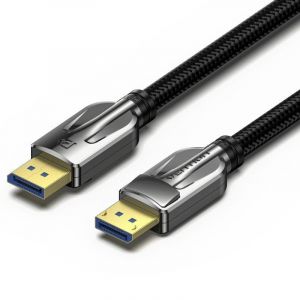 Câble tressé en coton Vention DisplayPort 2.1 UltraHD 16K 40 Gbit/s 3 m Noir