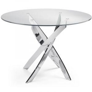 Table à manger en verre trempé et pieds en acier inoxydable D120