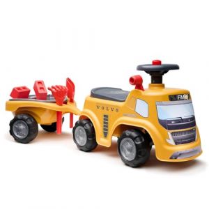 Falk Porteur Chantier - Volvo - avec remorque accessoiris&eacute;e & Assise ouvrante - 711C - Jaune - D&egrave;s 12 Mois