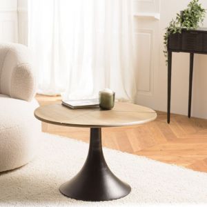 Macabane James - Table d'appoint 65x65cm plateau en manguier pied &eacute;vas&eacute; noir mat