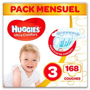 Huggies Ultra Comfort - Couches Bébé unisexe x168 Taille 3 - Pack 1 mois