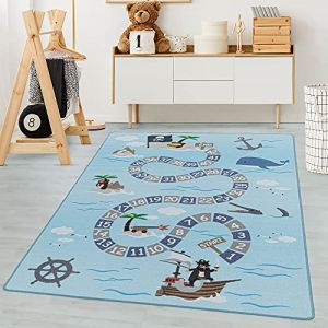 Carpetsale24 Tapis enfant motif pirate coloris bleu 120x170 cm tapis chambre enfant tapis chambre bébé