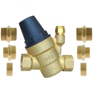 SOMATHERM FOR YOU - Réducteur de Pression Réglable à Membrane - Compact et Facile à Installer - FF3/4" Avec Multi-Raccords - Pression Sortie Réglable 1 à 5 Bars - Jaune