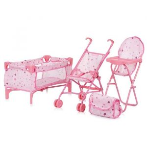 Chipolino TRIXY Ensemble 3en1 pour poupée Poussette pliable avec sac à langer Chaise haute Lit parapluie jouet enfant 3-6 ans Étoiles