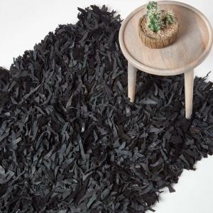 Tapis Shaggy Cuir Dallas Noir 90 X 150 Cm