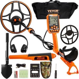 VEVOR Détecteur de Métaux Professionnel Bobine de Recherche Rechargeable 30,5 cm 99-127 cm Écran LCD Étanche IP68 7 Modes Puce DSP Écouteurs Bluetooth pour Recherche d'or Chasse aux Trésors