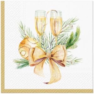1001kdo - Lot de 20 serviettes en papier 33 x 33 cm Coupe de champagne noel fete
