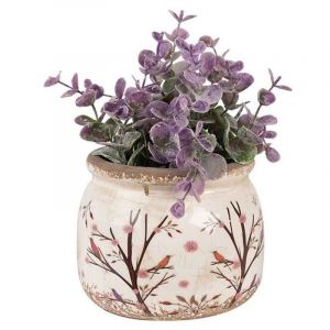 La Grande Prairie Pot de fleurs c&eacute;ramique branches beige marron 12x10cm