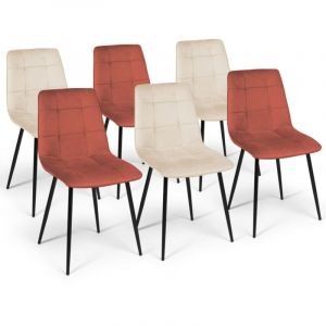 Idmarket Lot de 6 chaises MILA en velours mix color terracotta x3 et beige x3