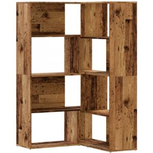 VidaXL Bibliothèque d'angle à 4 niveaux vieux bois bois d'ingénierie, étagère à livres d'angle, vitrine d'angle, armoire d'angle