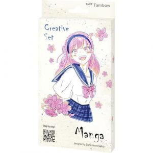 Tombow Set créatif Manga, Set d'inspiration japonaise avec feutres ABT Dual Brush Pen (ABT-528, 723, 850), feutre fin 02, papier aquarelle A6 [JAPAN-SET3]
