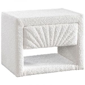 Table de chevet - 1 tiroir et 1 niche - Tissu bouclette - Blanc - ULAMI