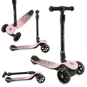 MoMi SAN - Trottinette enfant pliable 3 roues - LED dans les roues - Guidon réglable 3 hauteurs - Plateau antidérapant - Rose
