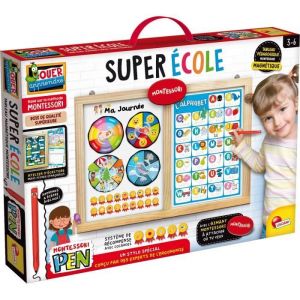Lisciani Giochi Montessori Pen : Super École - Tableau Magnétique Montessori pour Enfants dès 3 Ans - Format Maxi - Stylo Ergonomique - Apprentissage ludique - Encourage l'exploration -Fabriqué en Italie