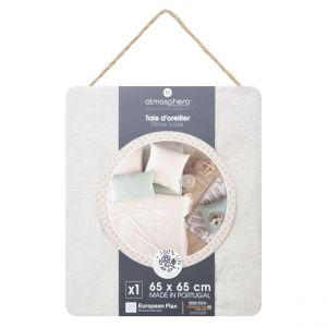 Image de Taie d'oreiller 100% Lin Longueur 65 Largeur 65 Epaisseur 0 2cm Beige