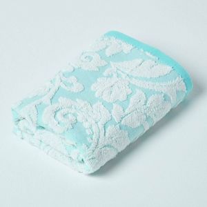 Serviette De Toilette Jacquard 100% Coton Peign&eacute; 600 G/M&sup2; Bleu, 50 X 90 Cm