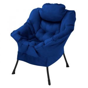 Image de Ml-design - Fauteuil de Relaxation Bleu Foncé, Rembourré avec du Coton pp Polyester, Structure Noir en Acier, Dossier et Accoudoirs Ergonomiques,