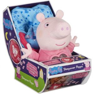 Peluche sleepover avec lumiere et berceuse - BANDAI - Peppa Pig - Jouet doux et c&acirc;lin avec sac de couchage