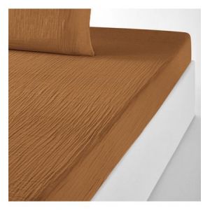 Drap housse uni gaze de coton bonnet 30cm, K la Orange Couleur Orange Taille 140 x 190 cm