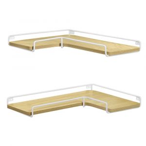 Étagère d’angle en forme de l effet bois jaune paille et blanc nuage