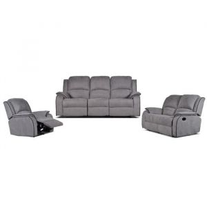 Canapé 3+2+1 places relax en microfibre HERNANI - Gris