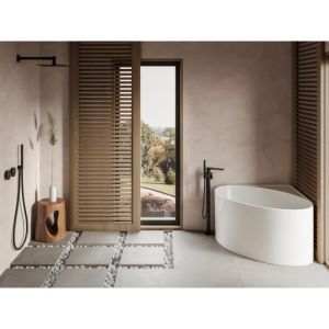 Baignoire d'angle ovale en acrylique - Blanc mat - 176L - 100 x 100 x 58 cm - MARTA