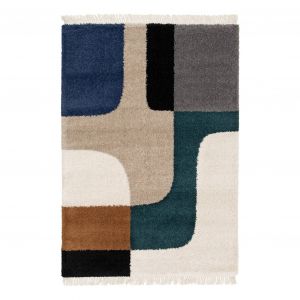 Tapis int&eacute;rieur shaggy motifs g&eacute;om&eacute;triques cr&egrave;me 160 x 230cm