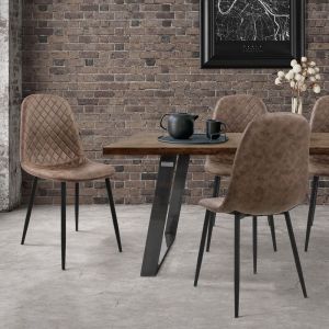 Ml-design - Chaise de Salle à Manger, Lot de 4, Marron, Revêtement en Simili, Pieds en Métal Noir, avec Dossier Ergonomique, Design Moderne, pour le
