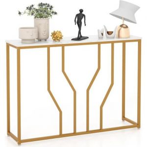 Table Console, Meuble d'Entr&eacute;e en Faux Marbre, Design G&eacute;om&eacute;trique Moderne, Cadre en M&eacute;tal Dor&eacute;, Kit Anti-Bascule Inclus, pour Entr&eacute;e, Couloir, Salon,