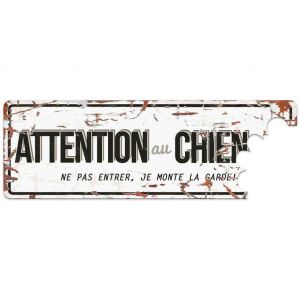 D&D Plaque Attention Chien Beware of the Dog - Blanc / Gris