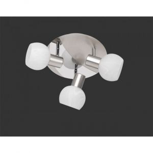 Trio Reality, Spot, Antibes 3xE14, max.28,0 W Verre, Albâtre, Corps: metal, Nickel mat Ø:22,0cm, H:17,0cm IP20