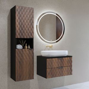 Ensemble meuble sous-vasque 60 cm colonne stratifiés marron et noir