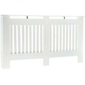 Toboli Cache-radiateur – Blanc – 152 x 19 x 82 cm – en MDF – Couverture protège-chauffage décorative, Tablette Étagère Console