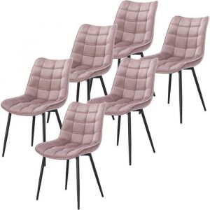 Chaises de salle à manger en velours - WOLTU - Lot de 6 - Rose - Pieds en métal