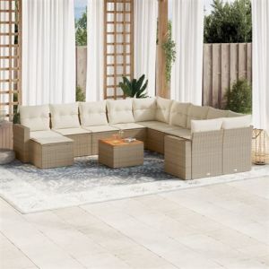 VidaXL Salon De Jardin Avec Coussins 12 Pcs Beige Résine Tressée