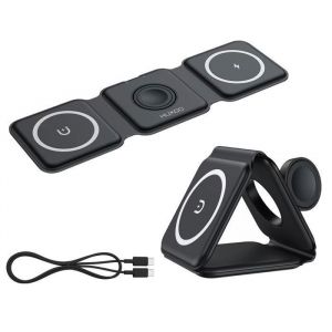 Chargeur sans Fil 3-en-1 Pliable magnétique, HUXGO BY-MF82_W, QI Chargeur Induction pour téléphone Portable, iPhone et iWatch, Noir